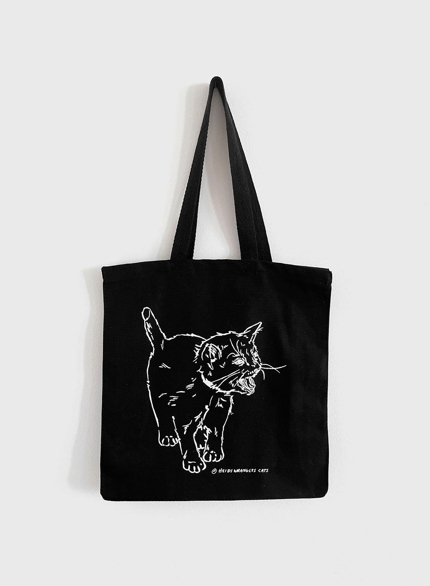 Kitten Screaming Tote - Black