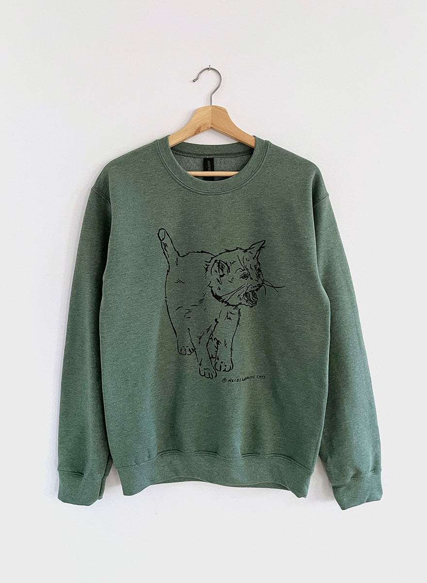 Kitten Screaming Sweatshirt - Heather Green