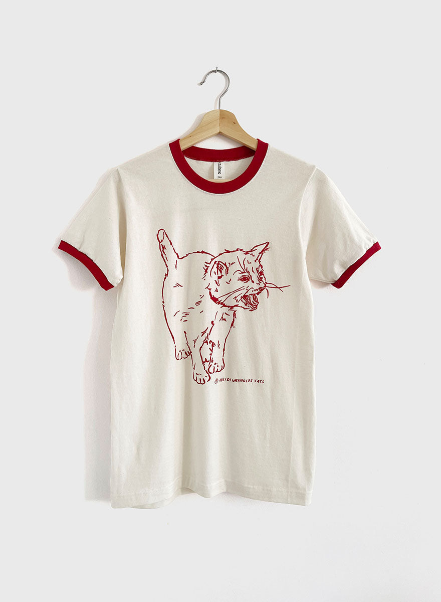 Kitten Screaming Ringer Tee - Red